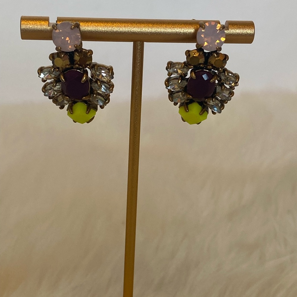 J.Crew Colorful Pierced Rhinestone Post Statement Earrings